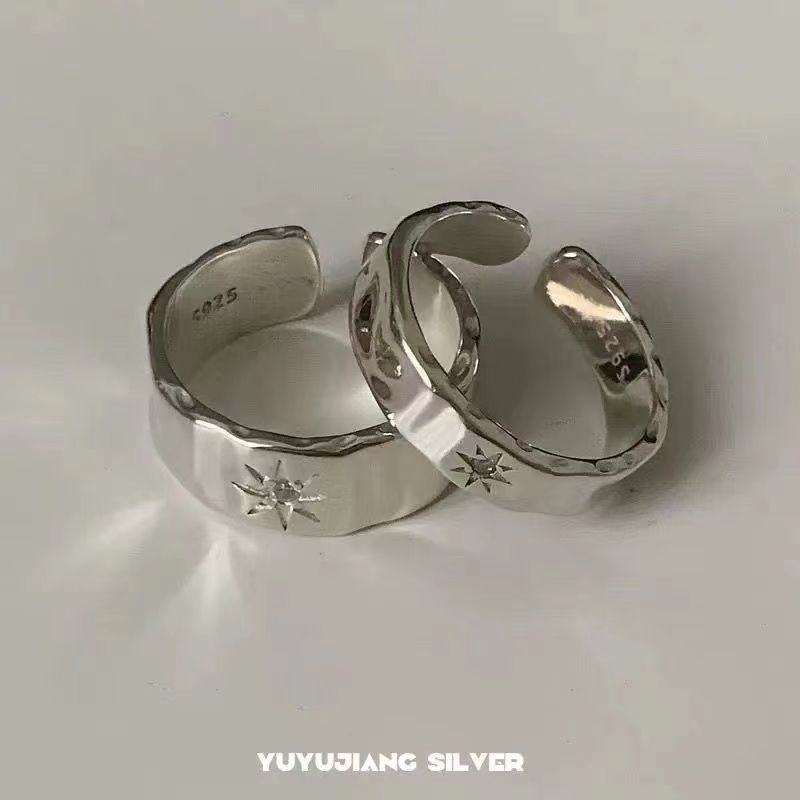 Rings Simple Style Couple Bands Plain Band Star Zircon Diamond_voghion.com
