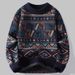 Men's Clothing Winter Fashion Knit Sweater Semi-Turtleneck Pullover With Jacquard Pattern, Breathable & Machine Washable, White/Navy/Green (M-3XL)_voghion.com