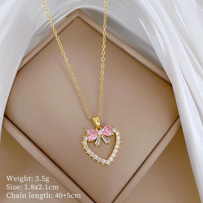Collana con ciondolo a forma di cuore in acciaio inossidabile con zircone per donna, con catena a farfalla con strass, girocollo, gioielli_voghion.com