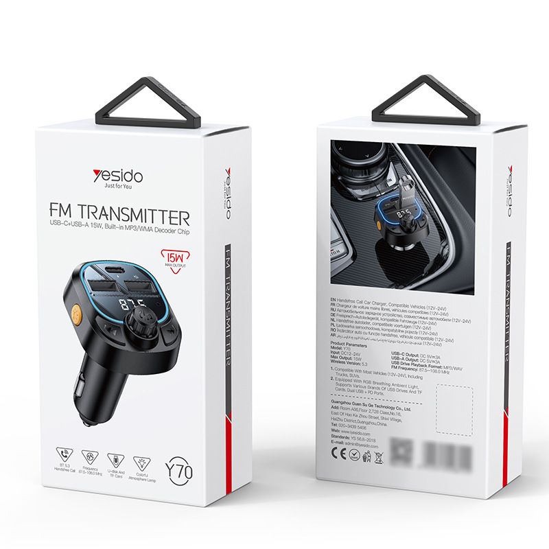 Car Chargers Yesido Mobile Phone Charger Cross Border Car Multi Function FM Frequency Modulation Bluetooth Car Charger Fast Charging Head_voghion.com