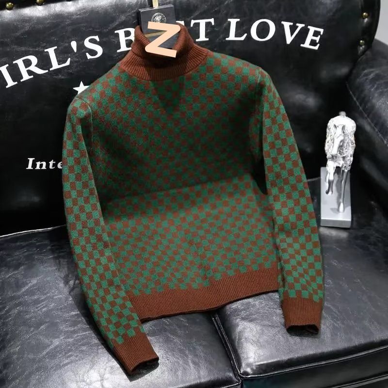 Maglione a collo alto, giacca in jacquard a quadri slim fit di marca famosa su Internet, novità per autunno e inverno da uomo_voghion.com