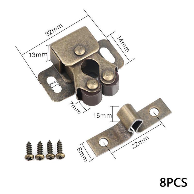 8pcs Cabinet Door Magnets Double Roller Catch Stop Latch Closer Damper Buffer With Screws Wardrobe Hardware Furniture Fittings_voghion.com