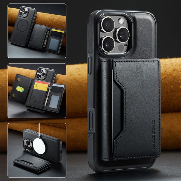 2 In 1 Wallet Card Case For Iphone 16 Pro Max 16E 15 Plus 14 13 12 Magnetic Wireless Charging Leather Phone Back_voghion.com