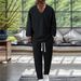 European And American Autumn Casual Men's Textured Solid Color V Neck Pullover Short Sleeved Drawstring Pocket Trousers Suit_voghion.com