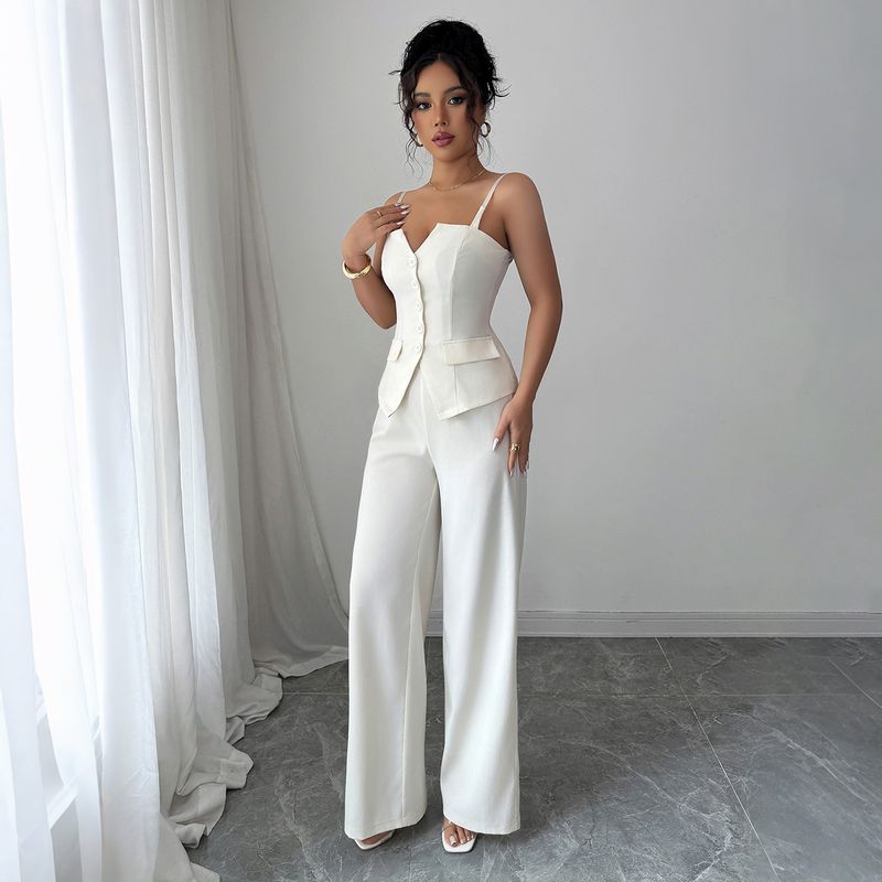 Dameskleding Temperament Elegante Mode Casual Bretels Vest Wijde Pijpen Broek Pak Dameskleding Lente En Zomer_voghion.com
