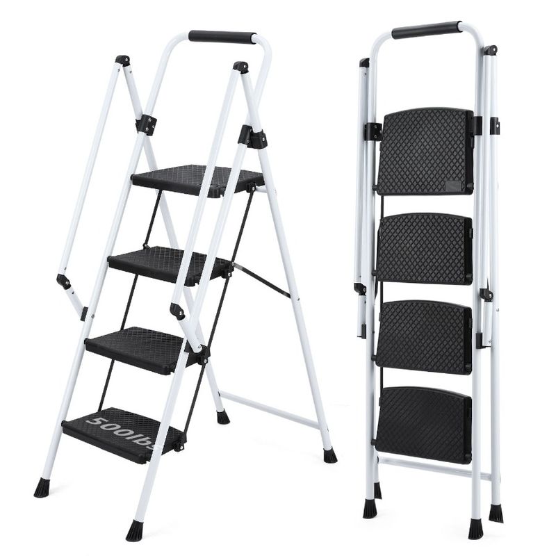 Light Stool Handle Antiskid Fourstep Pedal Ladde Multipurpose Wide Fourstep White Ladder Folding Safety And Strong Steel Ladder_voghion.com