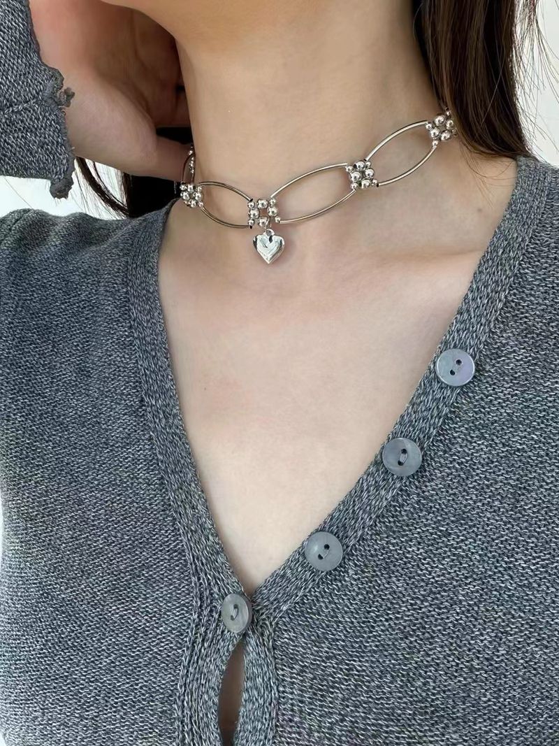 Design Titanium Stål Hul Hjerte Halskæde Splejsning Niche Sommer Nøglebenskæde Mode Avanceret Kold Style Nøglebenskæde_voghion.com
