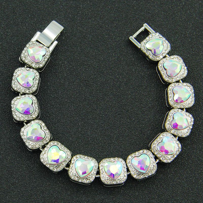 Hip hop diamond studded red heart rhinestone bracelet bracelet men and women cool personality couple bracelet jewelry_voghion.com