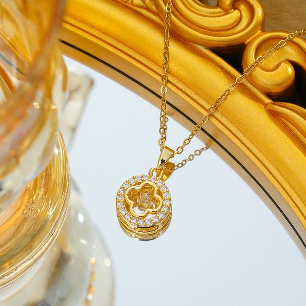 Dynamische Halskette aus Titanstahl mit vierblättrigem Kleeblatt – Mikro-eingelegter Diamant, lichtechte, leichte Luxus-Schlüsselbeinkette für Frauen_voghion.com