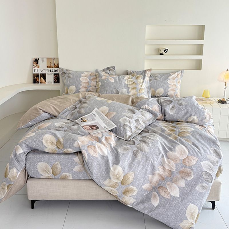 Set di biancheria da letto in cotone a fibra lunga a 60 fili, 4 pezzi: lenzuolo con angoli, copripiumino e federe_voghion.com
