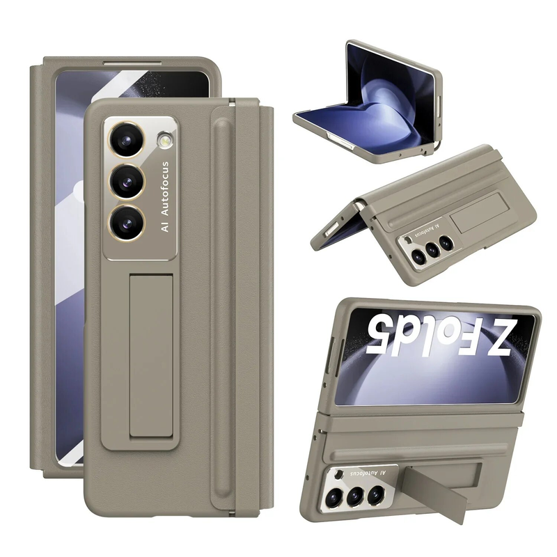 360 Full Screen Protector Cover for Samsung Galaxy Z Fold 5 4 Case Hinge Leather Plating Kickstand with Original Pen_voghion.com