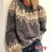 Damen Herbst Winter Lässiger Oversize Mohair Strickpullover Mit 3D Jacquard Muster, Rundhals Langarm Pullover, Weich & Warm_voghion.com