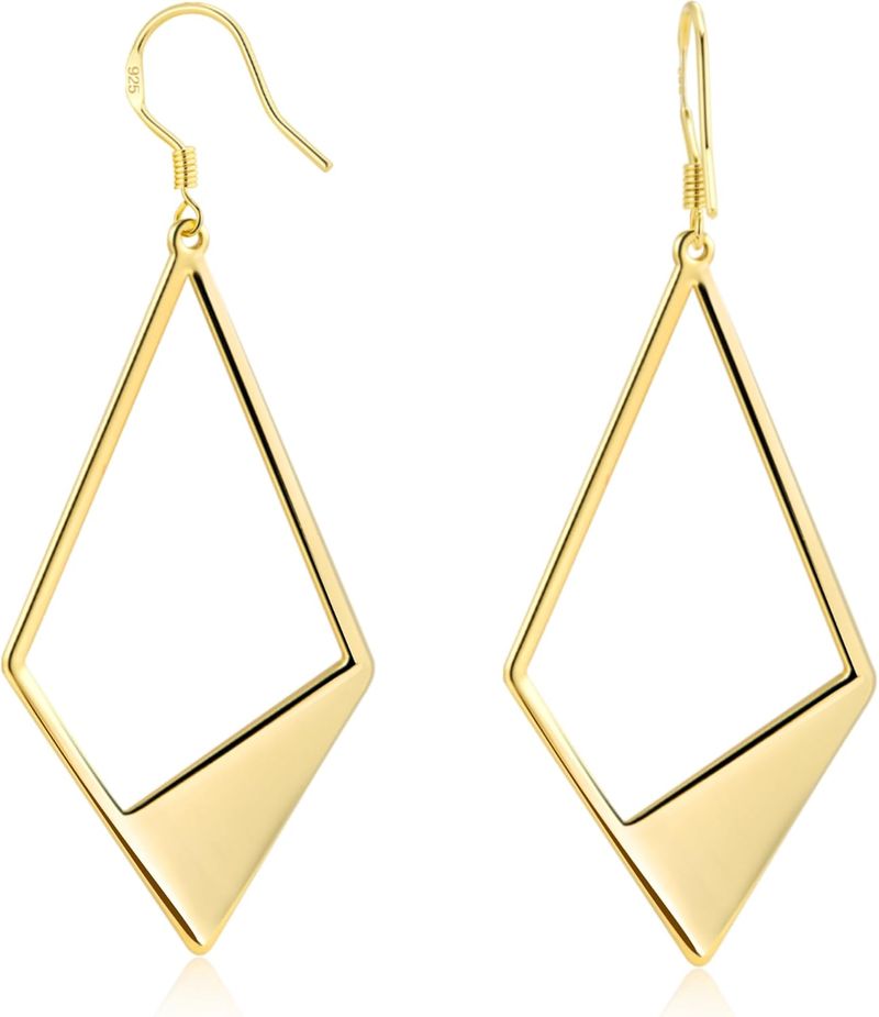 Orecchini pendenti in argento sterling per donna, placcati in oro 14 carati, leggeri e vistosi, a forma di rombo, ipoallergenici, con gancio a leva._voghion.com