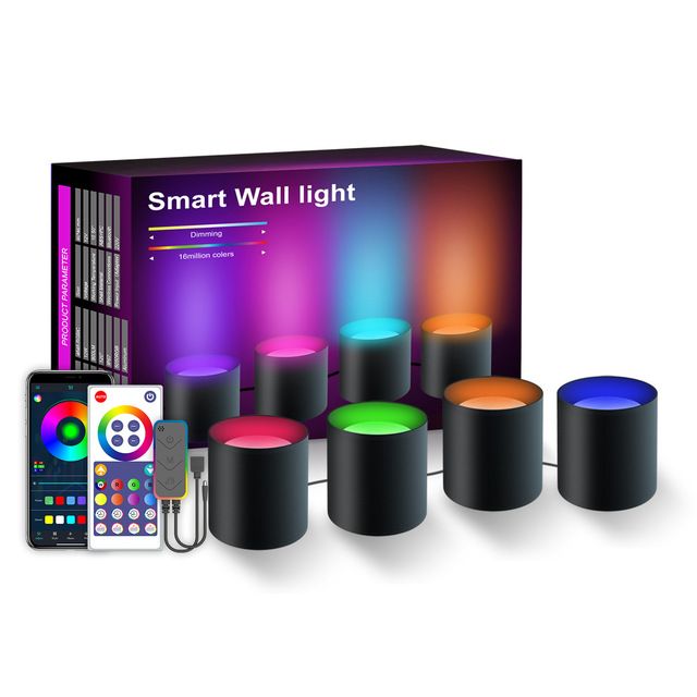 4/6 Pack RGBIC Smart Wandlampe App Kontroll Musek Rhythmus LED Nuetslicht Bluetooth WIFI Ambient Liicht Fir Schlofkummer Trapp Dekoratioun_voghion.com