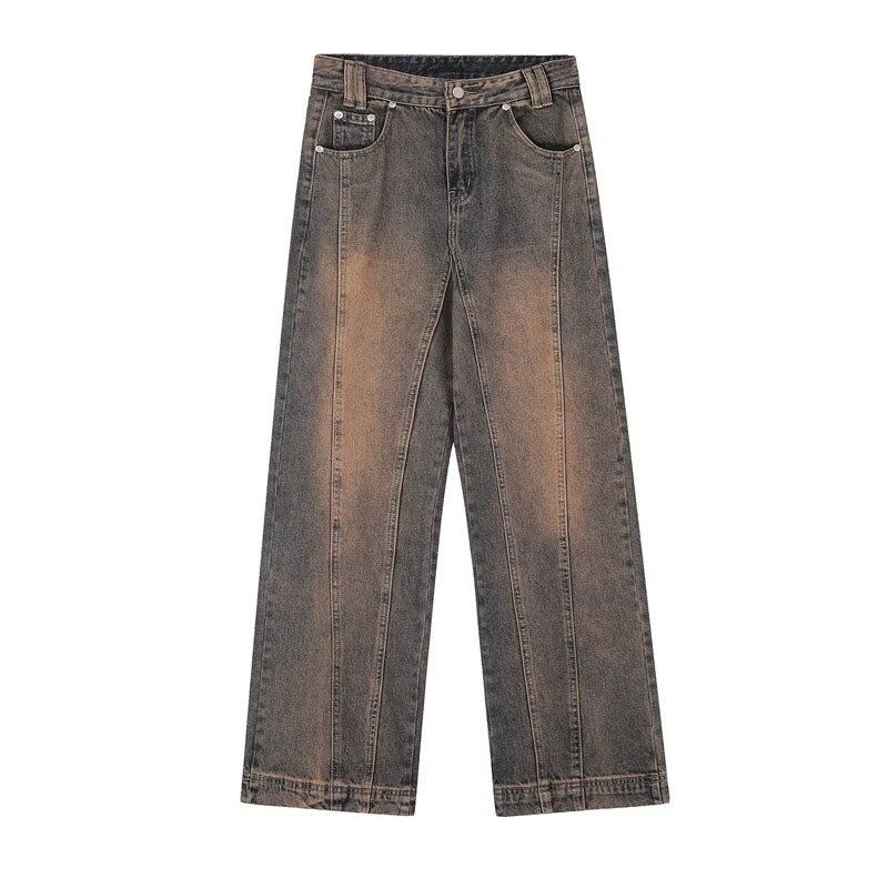 Frühling und Herbst Neue gewaschene Jeans im amerikanischen Stil für Männer Slim Fit Lässige, lockere, bodenlange, gerade Hosen im Trend_voghion.com