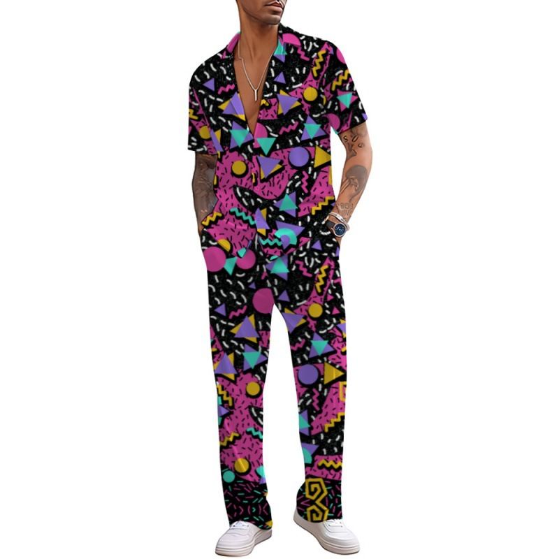 Pantaloni da uomo casual larghi con stampa digitale 3D in stile hawaiano in riva al mare_voghion.com