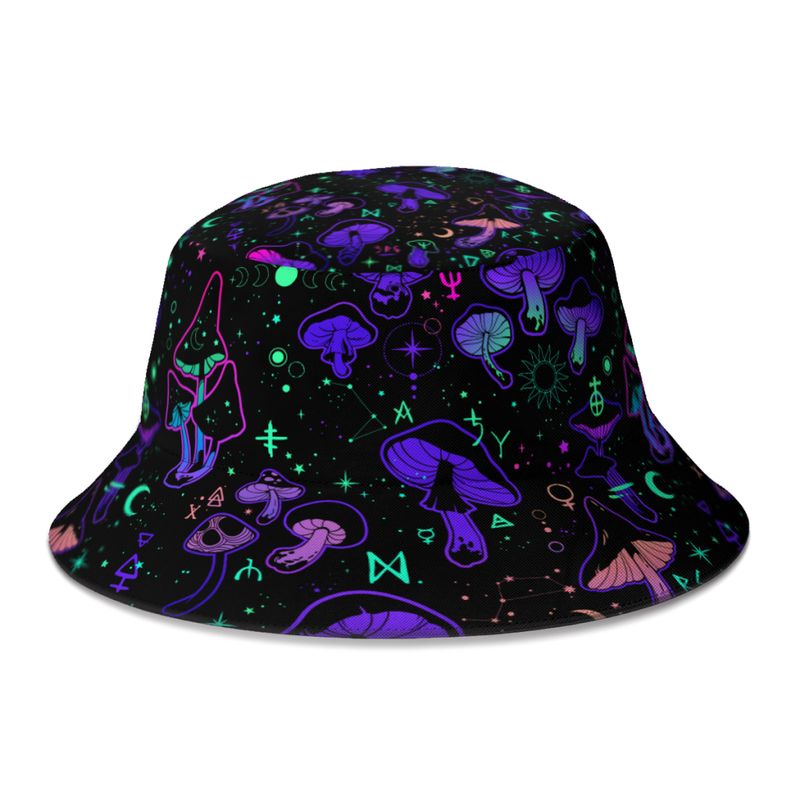 Hot Sale Summer Magic Mushrooms Occult Symbols Bucket for Boy Girl Cool Mysterious Fisherman Decorative Panama Hat_voghion.com