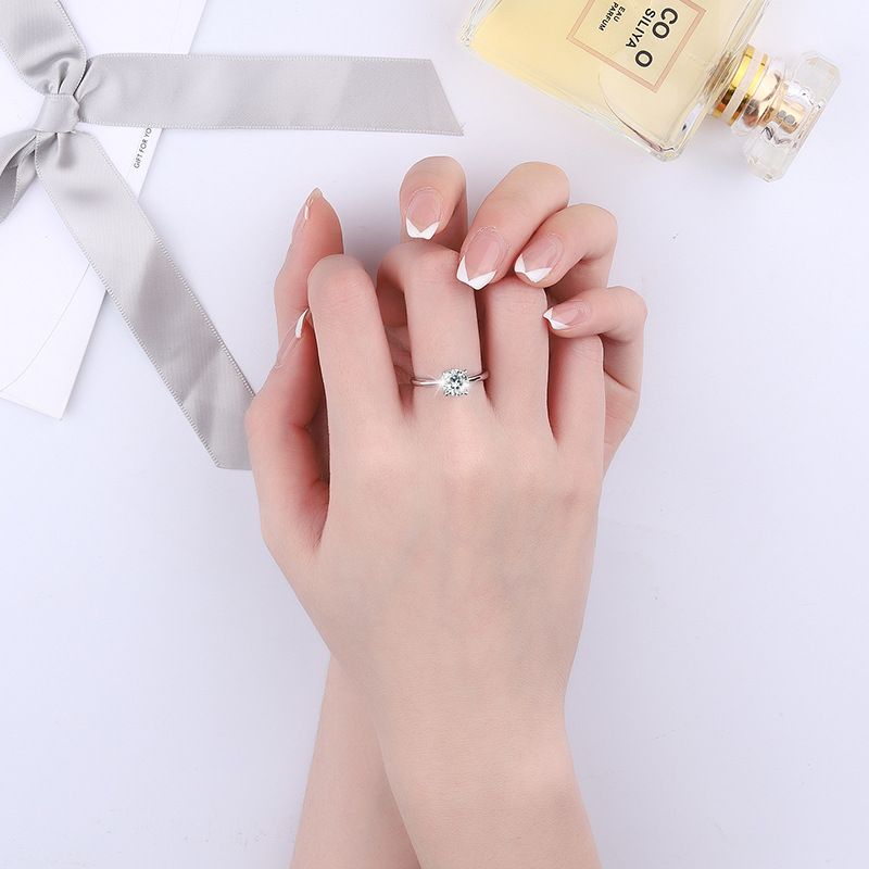 Sterling Silver S Mosang Stone One Carat Side Slight Diamond Embedding Classic Simple Four Claw Style Versatile Ring for_voghion.com