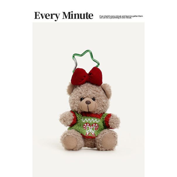 Bezaubernder Weihnachts-Plüsch-Teddybär-Schlüsselanhänger – süßer Rucksack-Anhänger mit festlichen Outfits (Stile: grüner Pullover/weißer Schneemann/roter Lebkuchen/Schal)_voghion.com