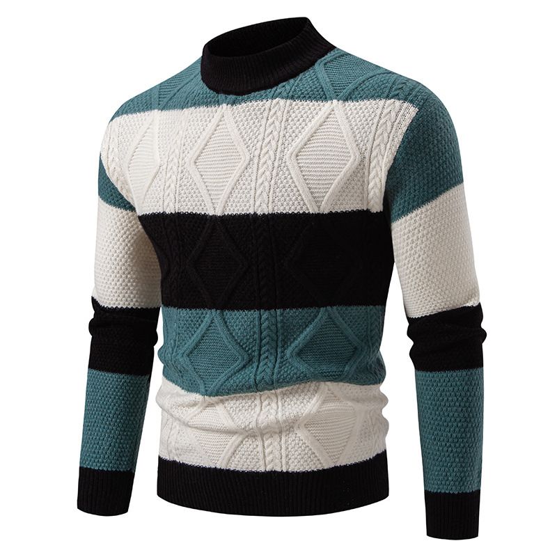 Maglione da uomo in maglia color-block – Pullover oversize foderato in pile (spalle scese, collo semi-dolce, lavabile in lavatrice, stile streetwear e urbano)_voghion.com