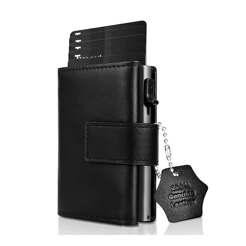 Porta carte di credito Mini Portafoglio con cerniera Portamonete da uomo Protezione RFID Porta carte in vera pelle Piccola carta in alluminio_voghion.com