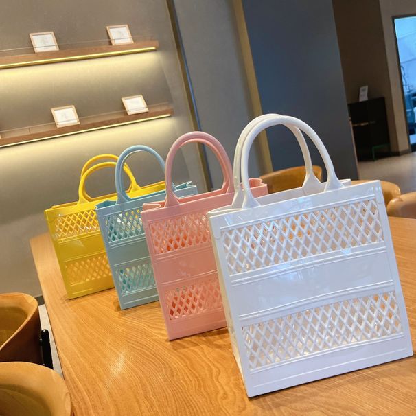 Summer New Shopping Basket Portable Bag Large Capacity Basket Storage Basket Candy Color Hollow Beach Bag_voghion.com