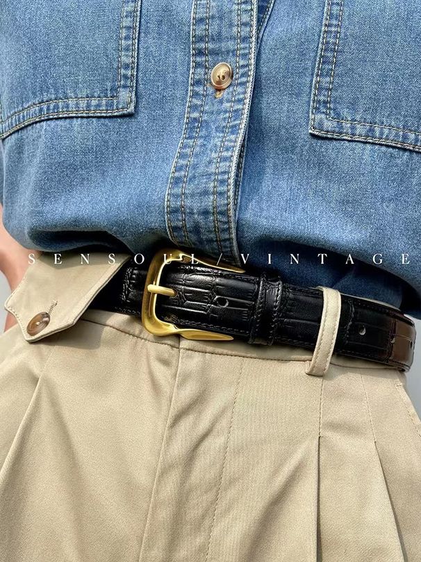 2023 neue Heiße Verkauf Gürtel frauen Leder Krokodil Muster Vielseitig Gürtel Jeans Dekorative Stil Einfache Schwarze Hosen_voghion.com