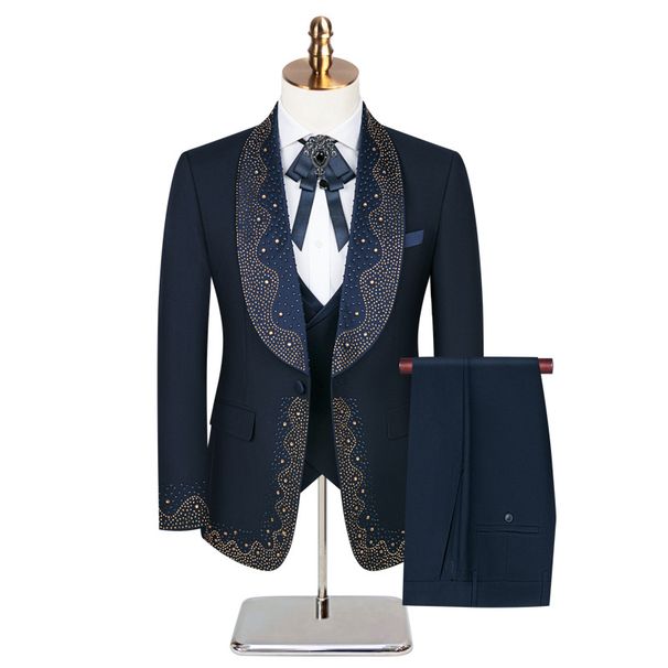 Completo da uomo, 3 pezzi, elegante, da lavoro, da cerimonia, smoking, con giacca, gilet e pantaloni, vestibilità slim, in tessuto elasticizzato._voghion.com