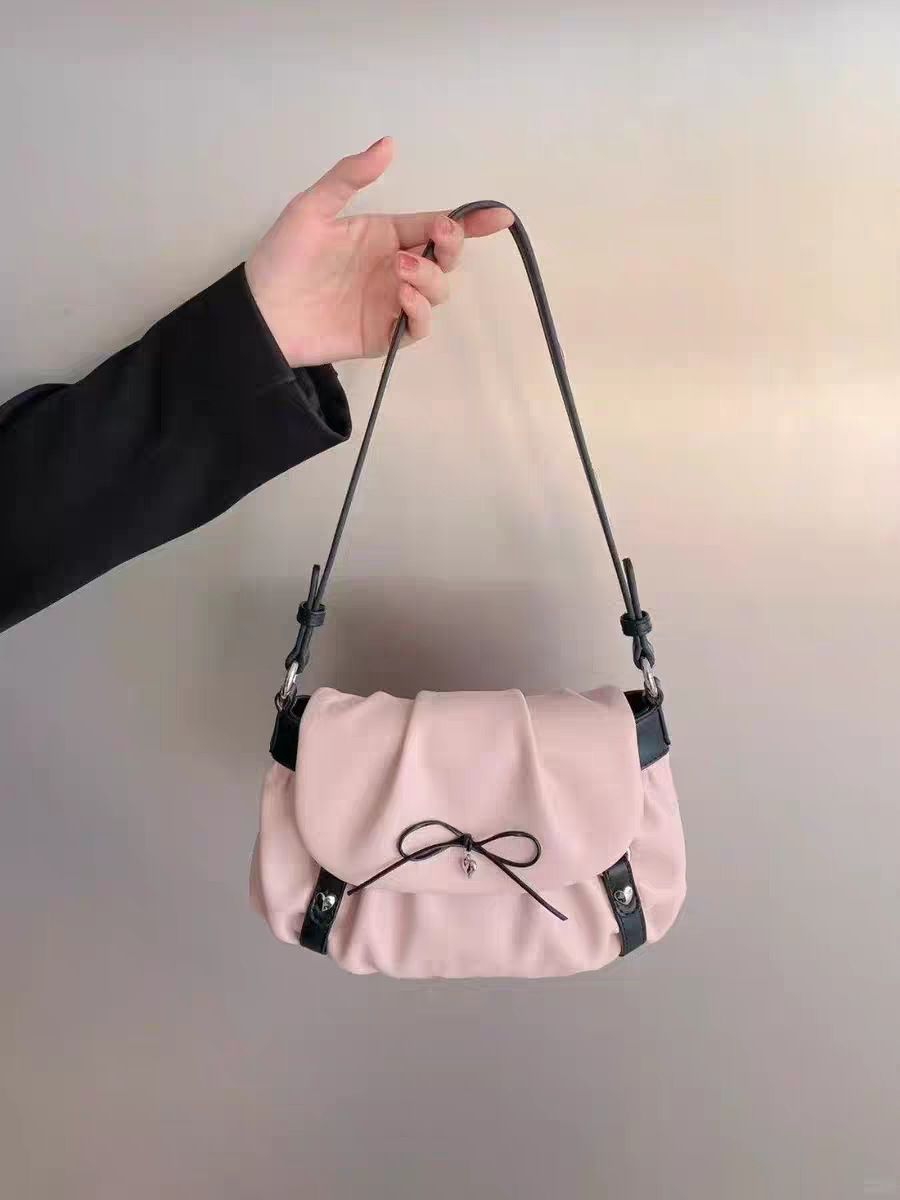 Small Niche Design, Bow Pleated Cloud Cute Girl's Armpit Bag, Fashionable And Versatile Shoulder Bag_voghion.com