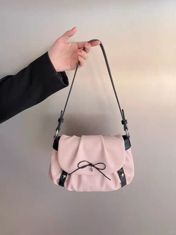 Small Niche Design, Bow Pleated Cloud Cute Girl's Armpit Bag, Fashionable And Versatile Shoulder Bag_voghion.com