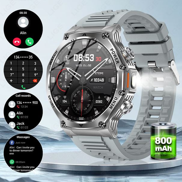 Orologio intelligente LIGE AK82 per uomo con chiamate Bluetooth, cardiofrequenzimetro, NFC, fitness tracker impermeabile e batteria da 800 mAh_voghion.com