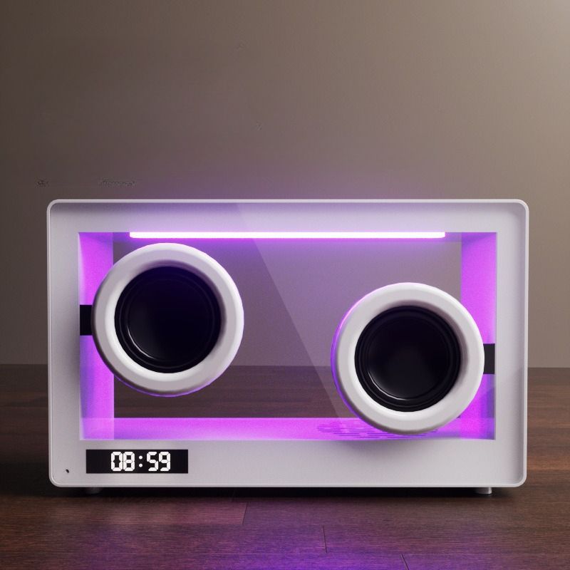 Nuevo altavoz Bluetooth transparente creativo portátil con luz LED ambiental RGB colorida y sencilla para escritorio_voghion.com