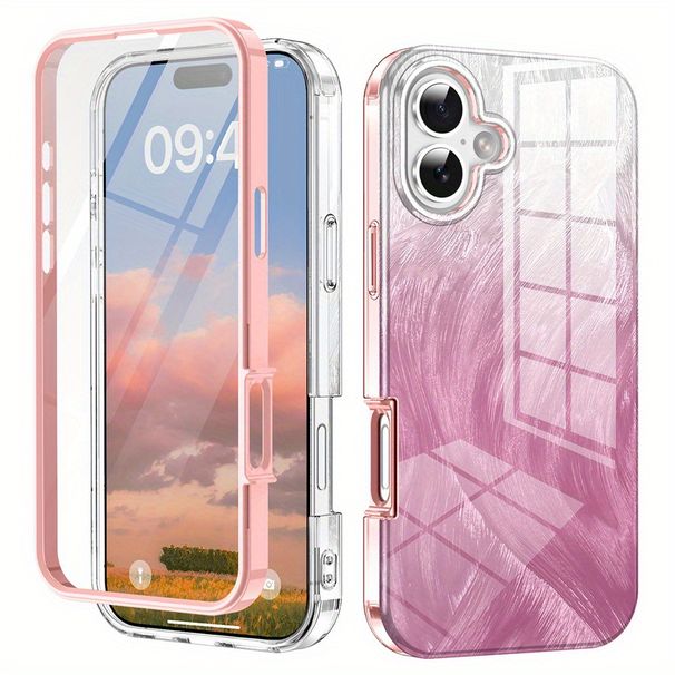 Design-Telefonhülle für das iPhone 16 Plus, Designer-Vorderseite mit hoher Transparenz und Rückseite mit Federmuster, robuste Telefonhülle mit 360-Grad-Rundumschutz_voghion.com