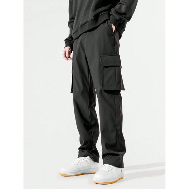 Abbigliamento da uomo Pantaloni cargo da uomo streetwear con grandi tasche - Pantaloni casual larghi a vita alta per uno stile urbano (nero, cachi, verde militare)_voghion.com