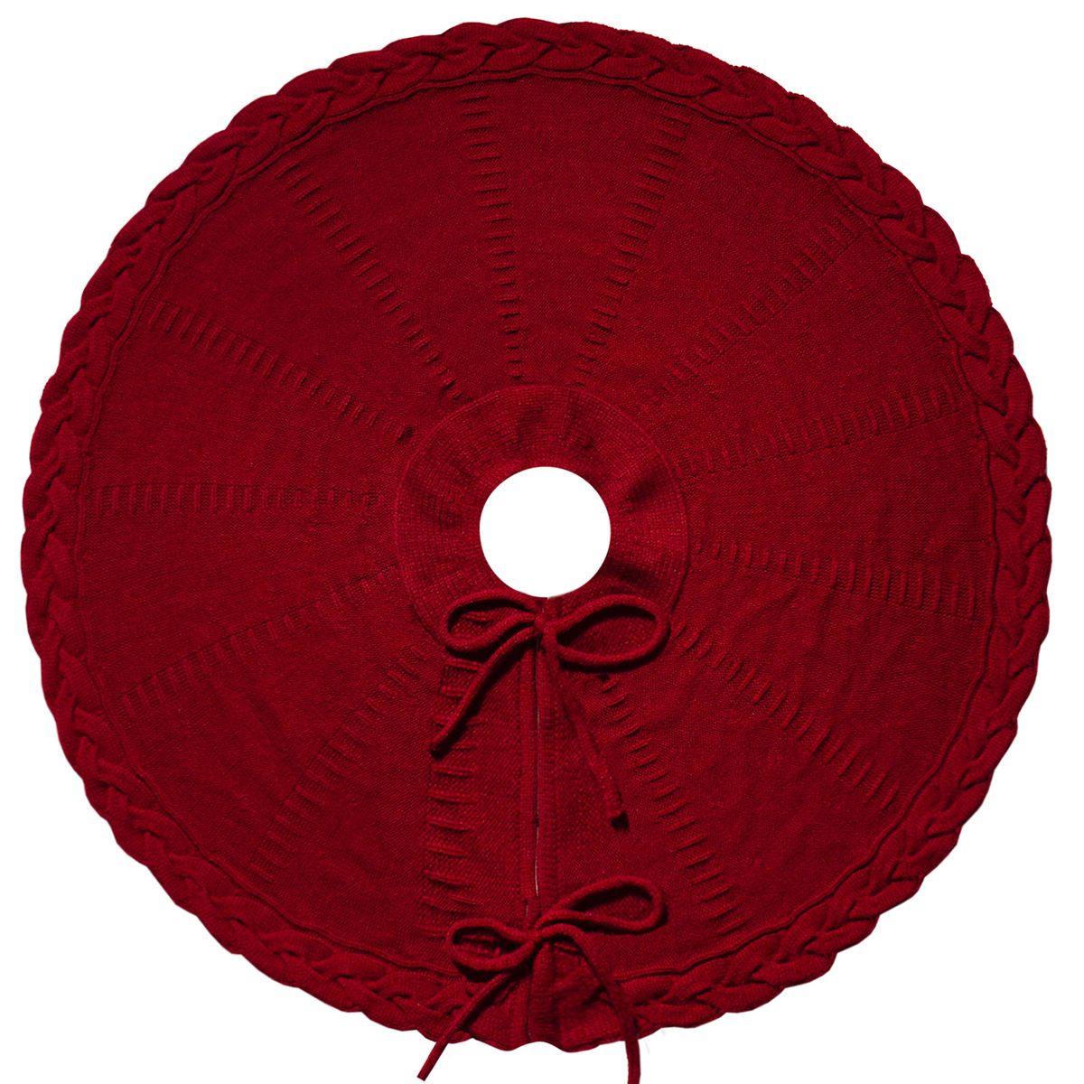 Red Knitted Apron Christmas Tree Skirt Decoration Ornament_voghion.com