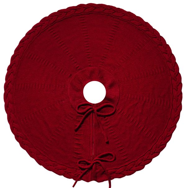 Red Knitted Apron Christmas Tree Skirt Decoration Ornament_voghion.com