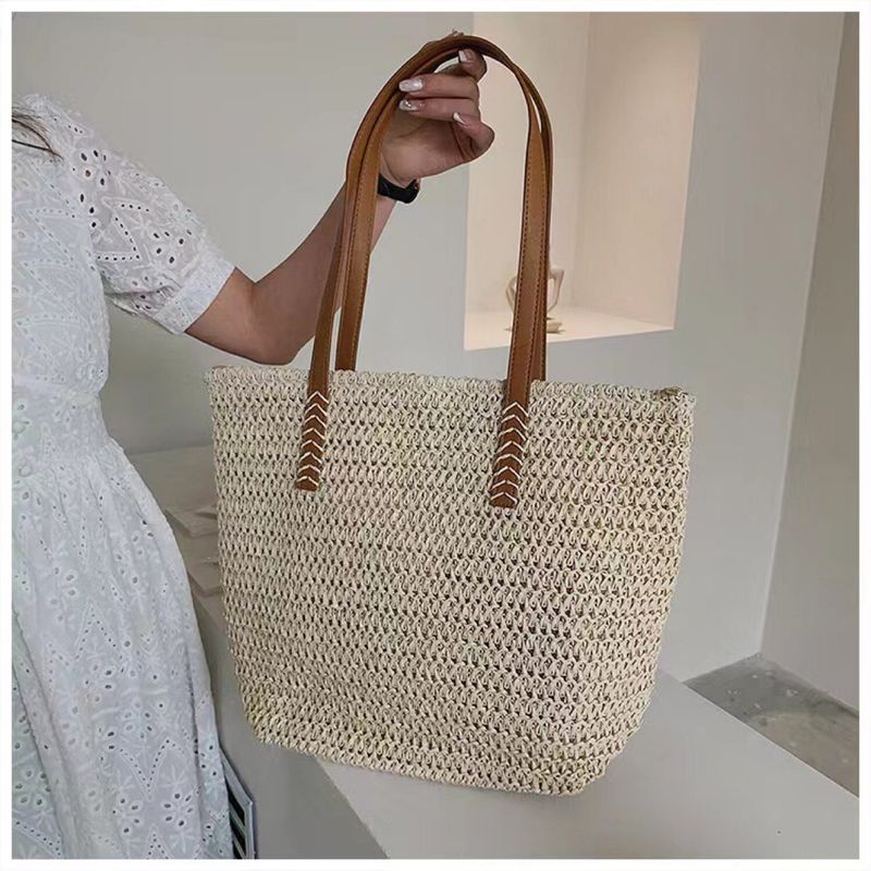 Sac en paille grande capacité pour femme, nouveau style, sac à bandoulière tissé pour la plage et le bord de mer_voghion.com