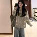 girl Gray Sweater Early Spring And Autumn New Style Elegant Turn-Down Collar Color-Block Design Knitted Cardigan Women's Coat_voghion.com