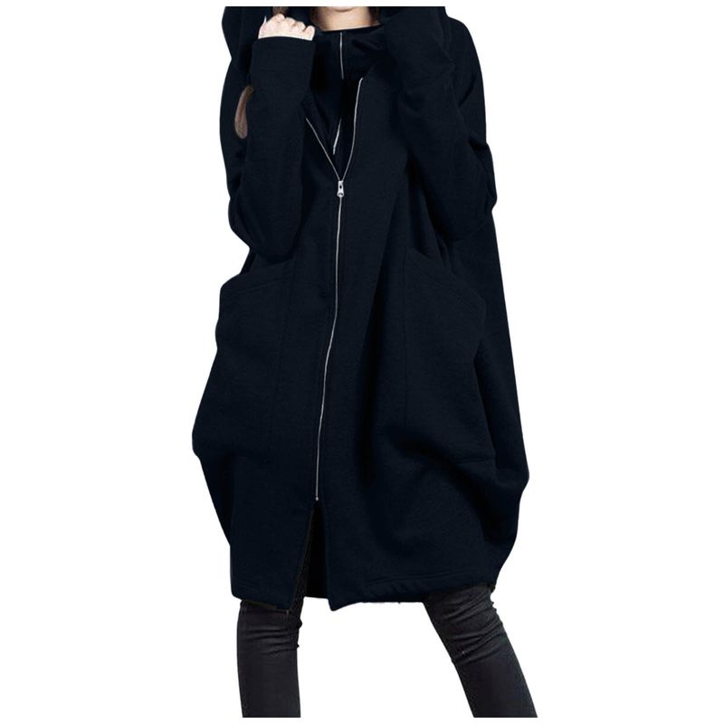 Solid Full Zip Hoodie Blazer Jackets For Women Plus Size Long Sleeve Pocket Loose Jacket Long Coat Winter Jacket Women_voghion.com