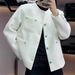 Designer Men's White Short New Spring Autumn High-End Lazy Style Collarless Jacket_voghion.com