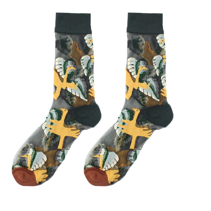 23 Spring/Summer Women's Thin Style Medium Tube Fashion Trendy Wind Flower Dorsen Series Glass Silk Socks_voghion.com