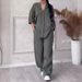 Breathable Linen Cotton Wide Leg Pants Set With Long Sleeve Top - Relaxed Fit Boho Chic Outfit For Women_voghion.com