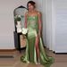 Women's Clothing Elegant Green Strapless Ball Gown With High Slit & Small Train – Formal Evening Dress For Women_voghion.com