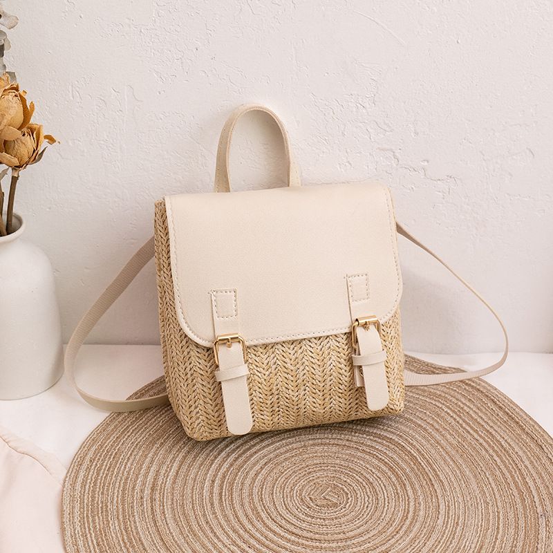 Sac à bandoulière tissé pour femme - Mini sac à dos à double boucle (mode été et automne)_voghion.com