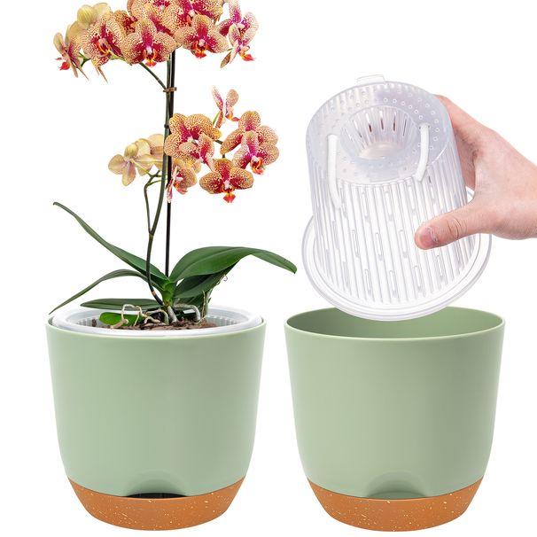 2 Stück Orchideentöpfe mit Löchern zum Umtopfen, Blumentopf aus Kunststoff, Orchideentöpfe mit Innentopf, selbstbewässernde Pflanzgefäße mit Injektionsfunktion_voghion.com
