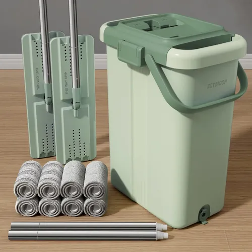 Mopp und Eimer, ausgestattet mit Dehydrierungsset, freihändiger flacher Bodenwischer und Eimer, mit 3 waschbaren ultrafeinen Fasermopps, Mehrzweck-Bodenreinigung_voghion.com