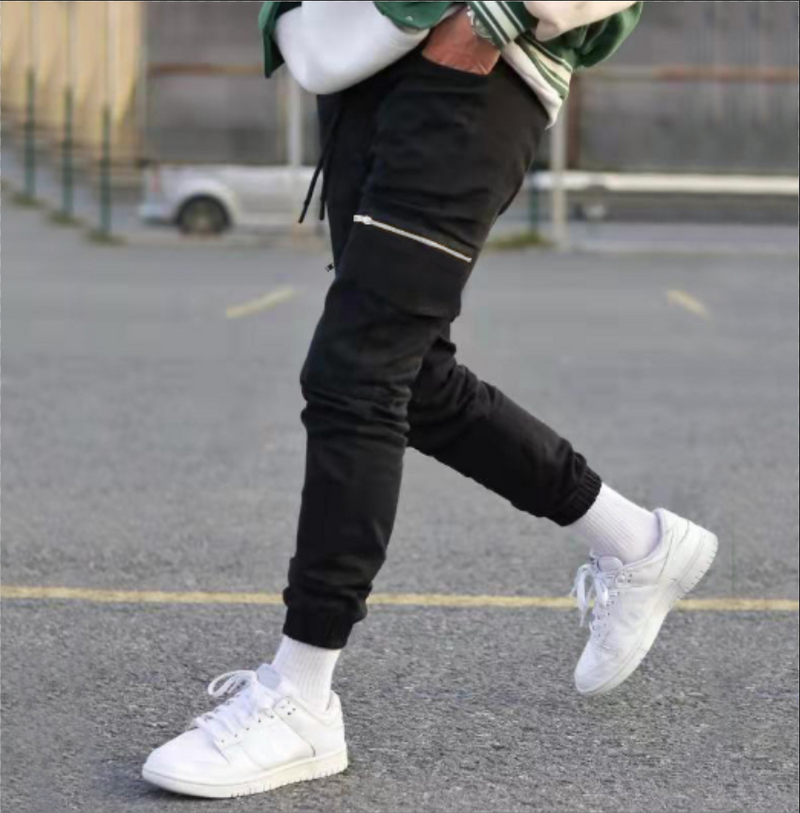 spring and autumn loose overalls men's zipper multi-pocket sports pants_voghion.com