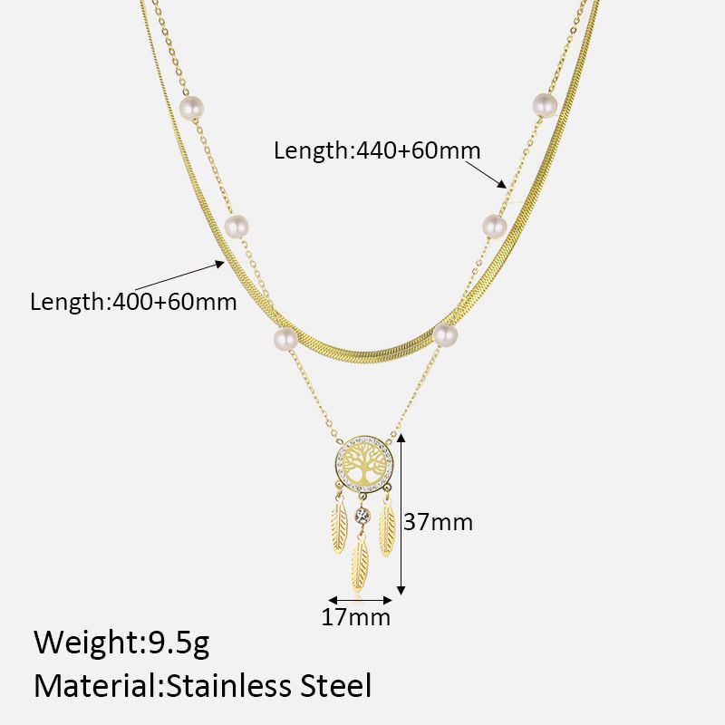 Collana con nappa a doppio strato in stile coreano, ciondolo a forma di fiore con albero della vita in conchiglia bianca, collana in acciaio inossidabile placcato oro_voghion.com