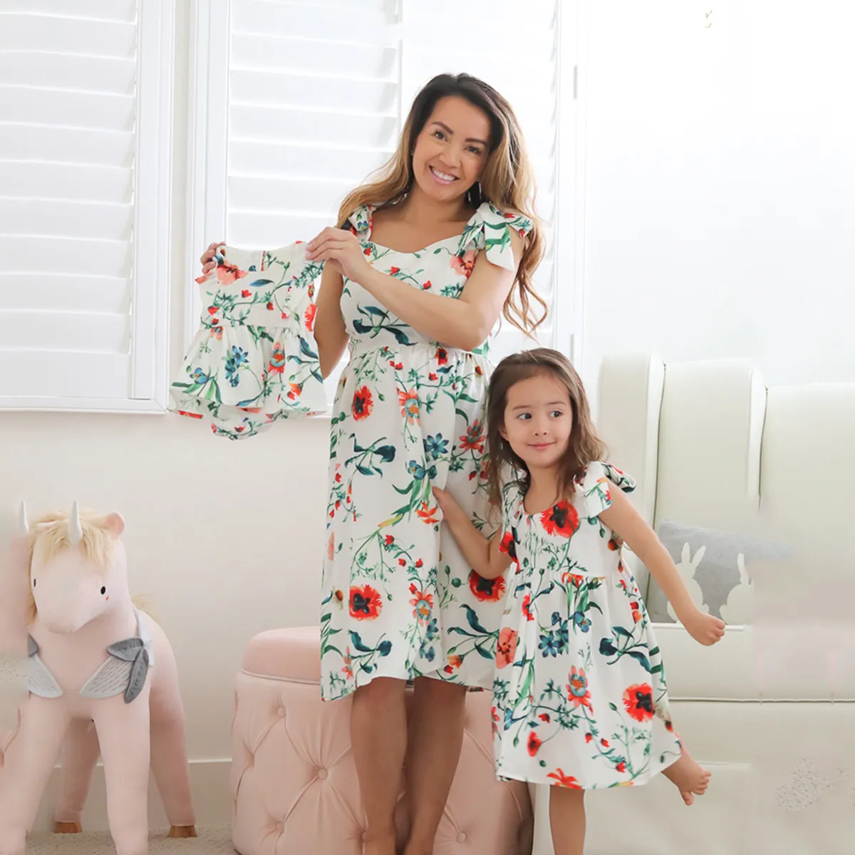 Robe mère-fille à bretelles, motif floral, pour enfant, commerce extérieur, européenne et américaine, YY0009_voghion.com