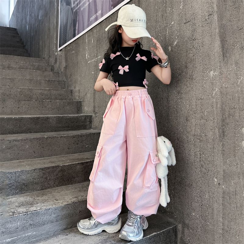 Mother & Kids Girls Short Sleeved Suits Summer New Styles For Middle And Large Children Are Cool And Cool Overalls Thin Children's Trendy Two Piece_voghion.com